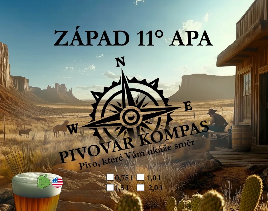 Pivo Kompas – Západ 11° APA, sv. 0,75 litr, lahev – korunková zátka