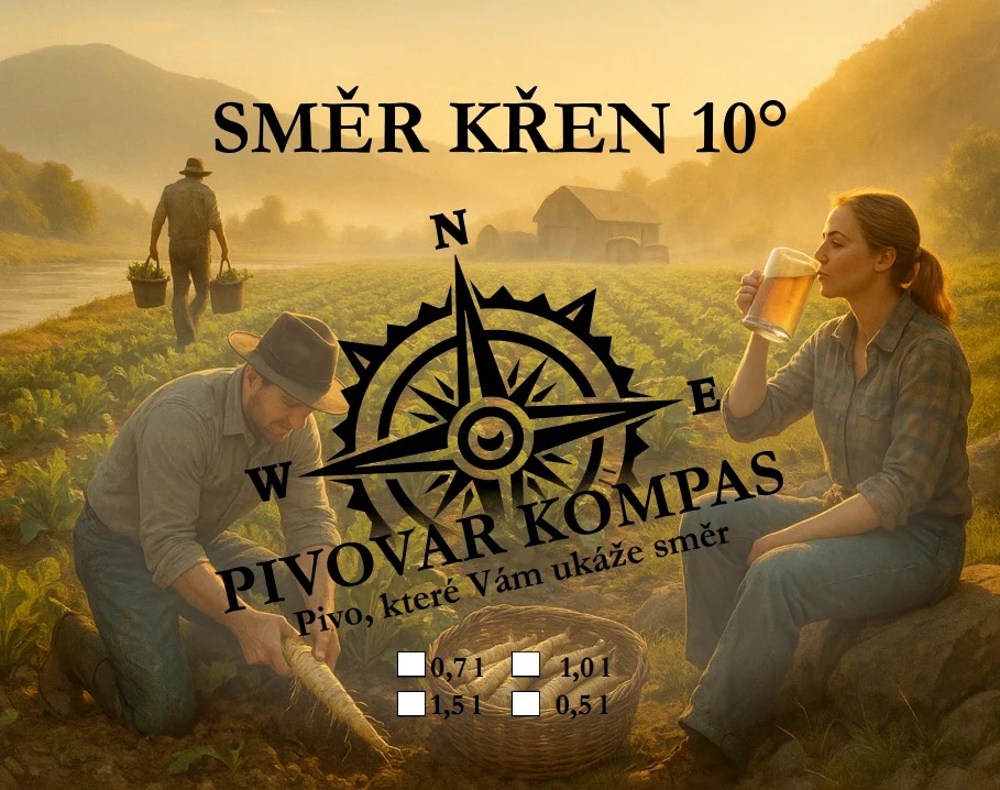 Pivo Kompas – Směr Křen 10°, sv. 0,75 litr, lahev – korunková zátka
