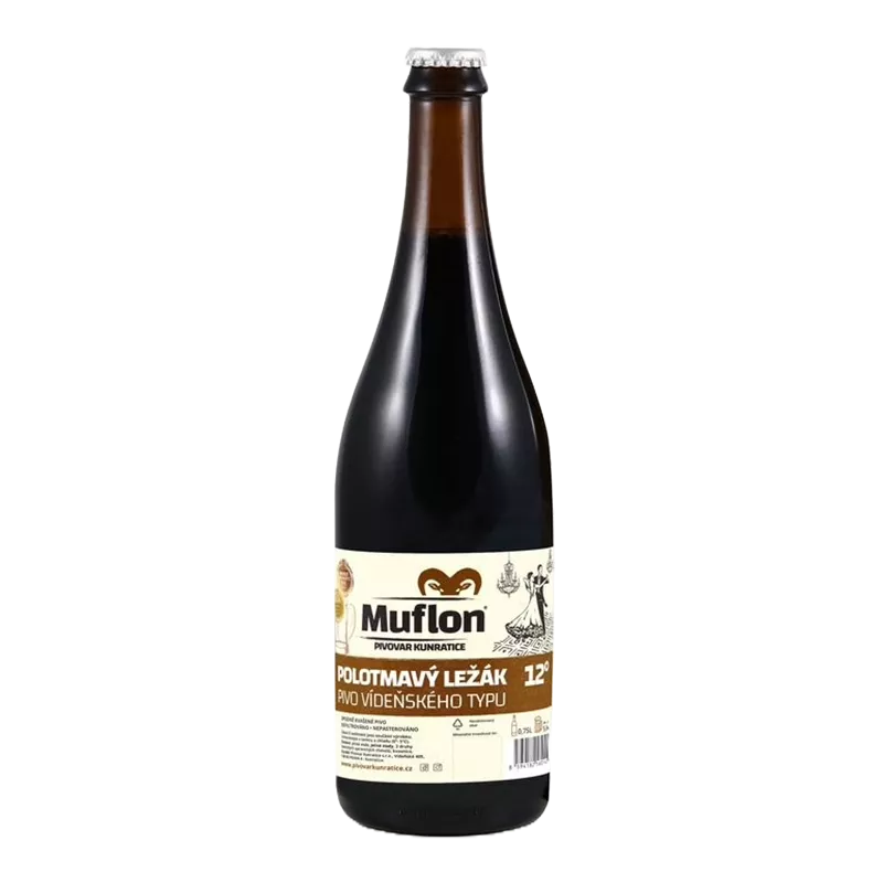 Pivo Muflon – Polotmavý ležák 12°, polotm. 0,75 litr, lahev – korunková zátka