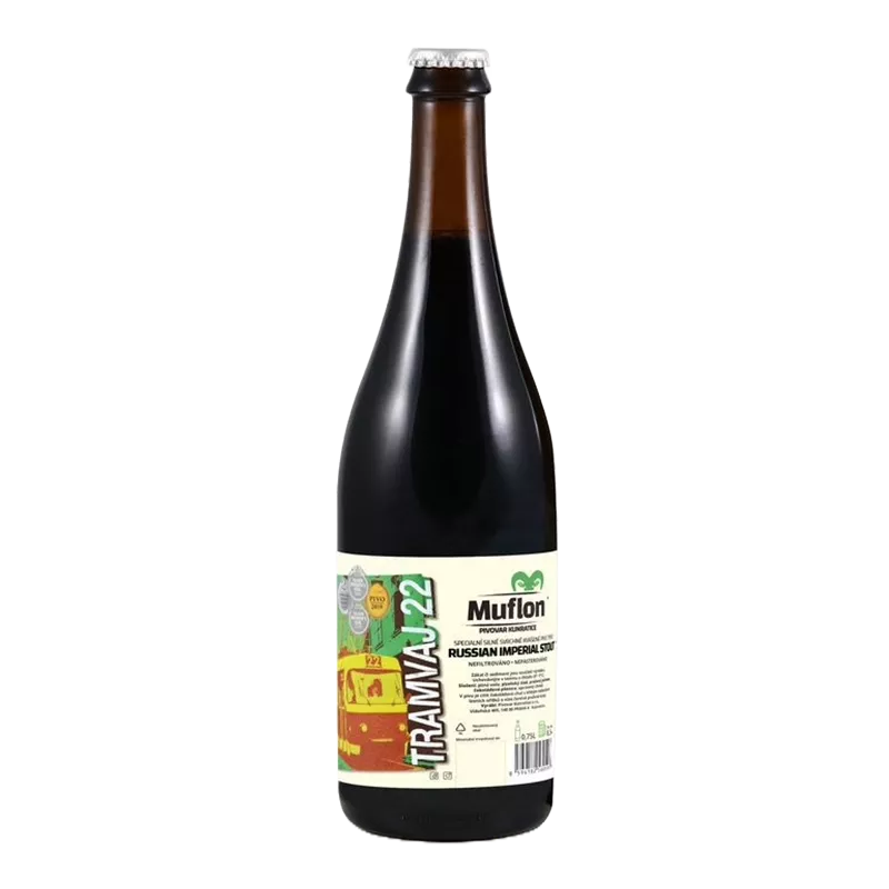 Pivo Muflon – Tramvaj 22 RIS 22°, tm. 0,75 litr, lahev – korunková zátka